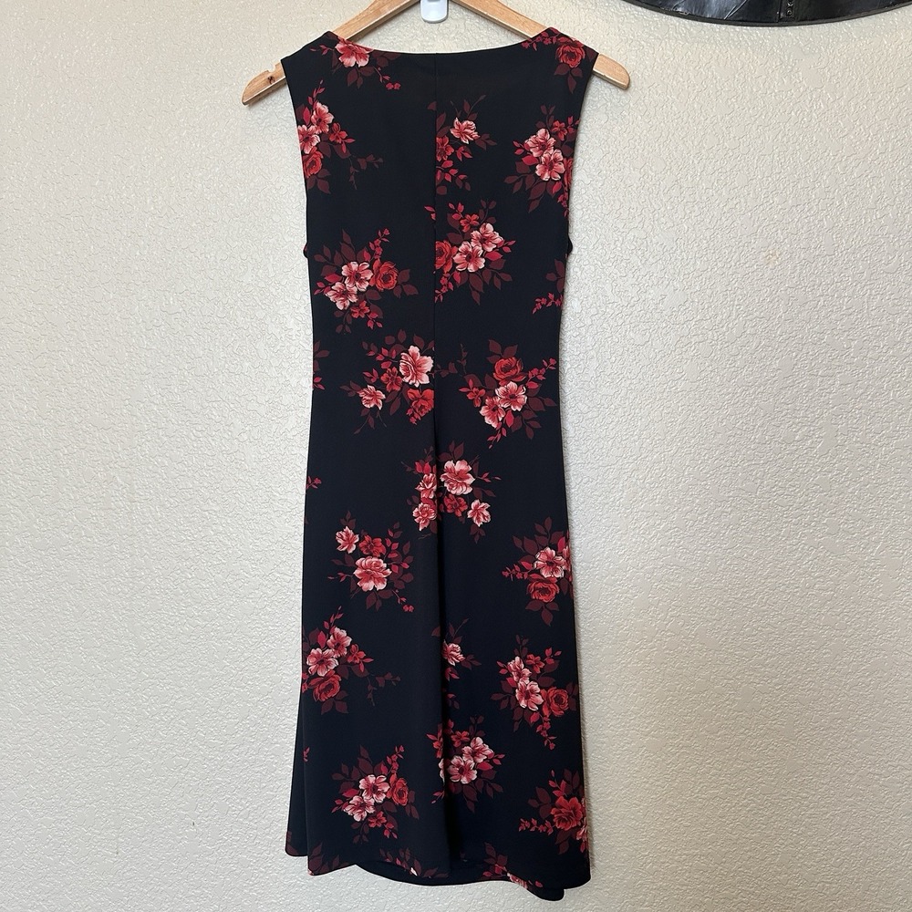 90s Y2k Black Bodycon Dress Red Roses Rouched Sides Teeze Me USA Medium - Picture 6 of 6